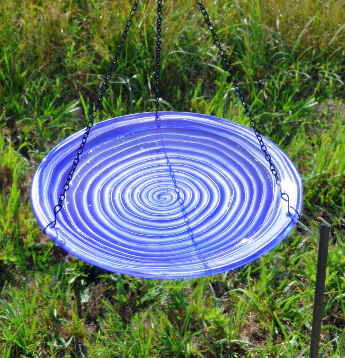 Embossed Purple Swirl Glass Hanging Birdbath
